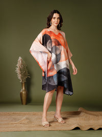 Beige-Cream Cotton V-Neck Kaftan Dress