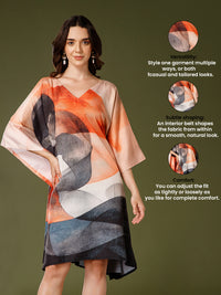 Beige-Cream Cotton V-Neck Kaftan Dress