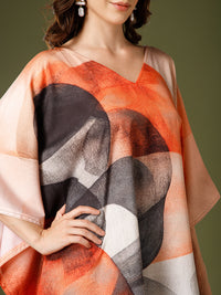 Beige-Cream Cotton V-Neck Kaftan Dress