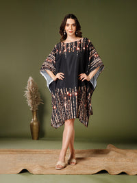 Black Poly Crepe V-Neck Kaftan Dress