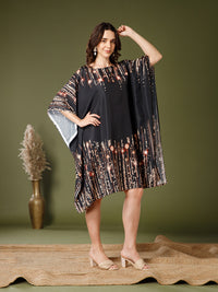 Black Poly Crepe V-Neck Kaftan Dress