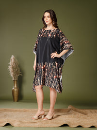Black Poly Crepe V-Neck Kaftan Dress