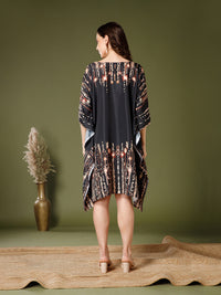 Black Poly Crepe V-Neck Kaftan Dress