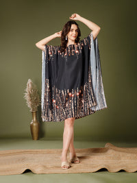 Black Poly Crepe V-Neck Kaftan Dress