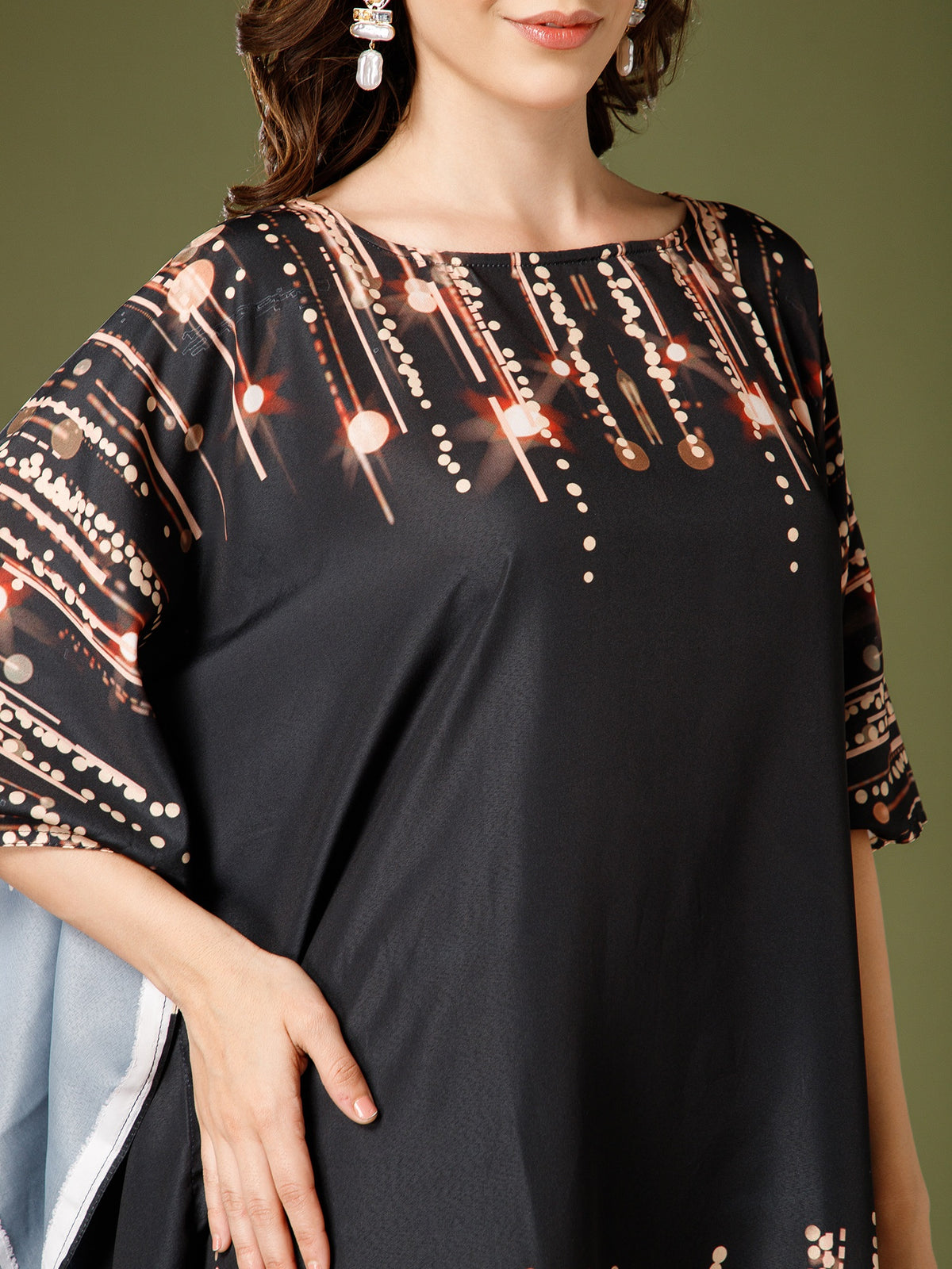 Black Poly Crepe V-Neck Kaftan Dress