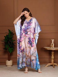 Mist Blue Satin V-Neck Kaftan Dress
