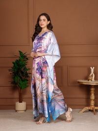 Mist Blue Satin V-Neck Kaftan Dress
