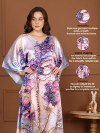 Mist Blue Satin V-Neck Kaftan Dress