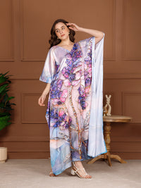 Mist Blue Satin V-Neck Kaftan Dress