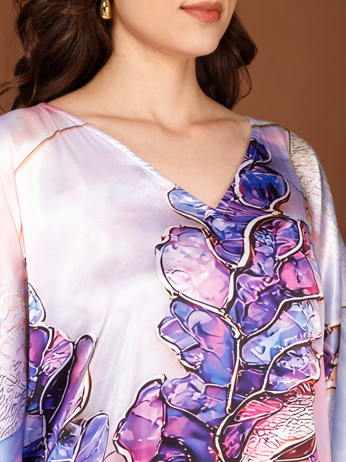 Mist Blue Satin V-Neck Kaftan Dress