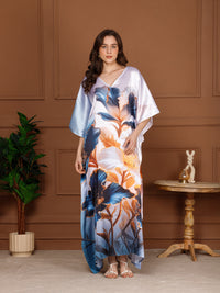 Soft Cream Ivory Satin V-Neck Kaftan Dress