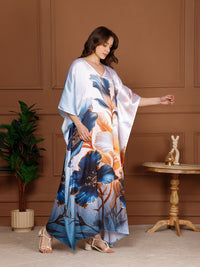 Soft Cream Ivory Satin V-Neck Kaftan Dress