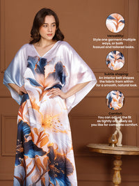 Soft Cream Ivory Satin V-Neck Kaftan Dress