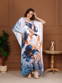 Soft Cream Ivory Satin V-Neck Kaftan Dress