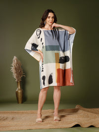 Off-White Poly Crepe V-Neck Kaftan Dress