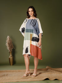 Off-White Poly Crepe V-Neck Kaftan Dress