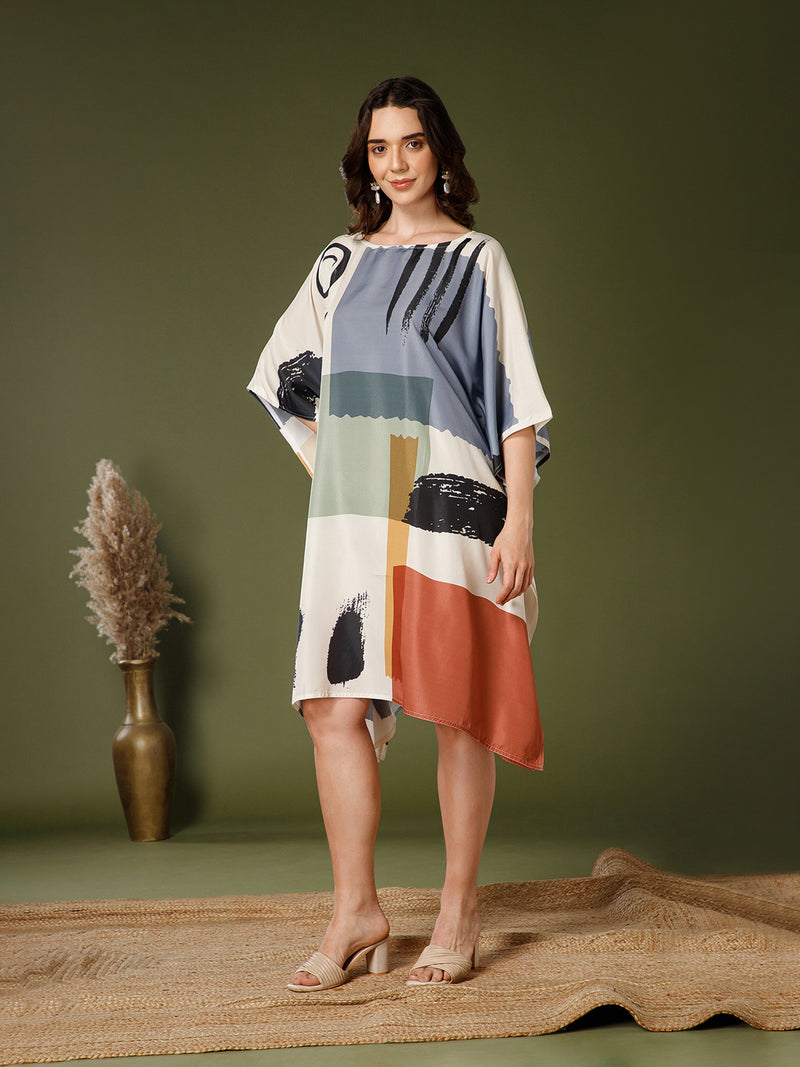 Off-White Poly Crepe V-Neck Kaftan Dress