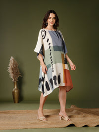 Off-White Poly Crepe V-Neck Kaftan Dress