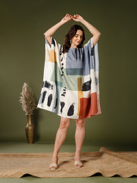 Off-White Poly Crepe V-Neck Kaftan Dress