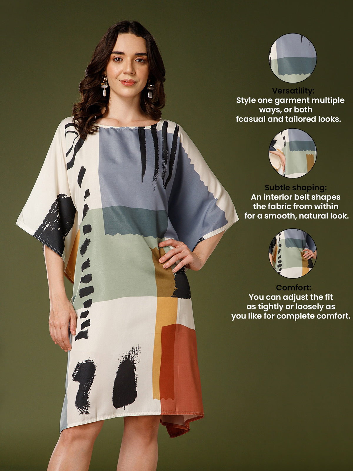 Off-White Poly Crepe V-Neck Kaftan Dress