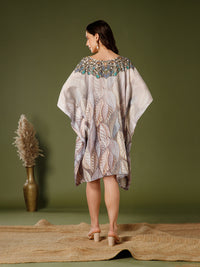 Beige Poly Crepe V-Neck Kaftan Dress