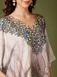 Beige Poly Crepe V-Neck Kaftan Dress