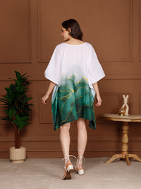 Green & White Cotton V-Neck Kaftan Dress