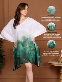 Green & White Cotton V-Neck Kaftan Dress