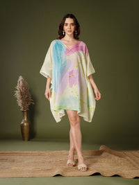 Light Yellow Cotton V-Neck Kaftan Dress