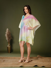 Light Yellow Cotton V-Neck Kaftan Dress