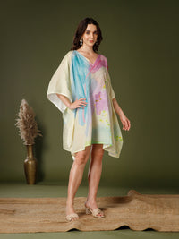Light Yellow Cotton V-Neck Kaftan Dress