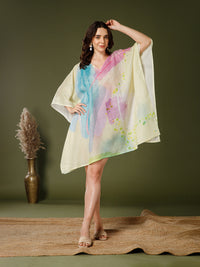Light Yellow Cotton V-Neck Kaftan Dress