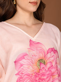 Peach Cotton V-Neck Kaftan Dress