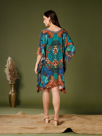 Teal-Green Poly Silk V-Neck Kaftan Dress