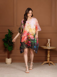 Black Floral Cotton V-Neck Kaftan Dress