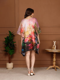 Black Floral Cotton V-Neck Kaftan Dress