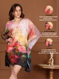 Black Floral Cotton V-Neck Kaftan Dress