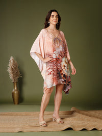 Peach Poly Silk V-Neck Kaftan Dress