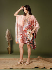 Peach Poly Silk V-Neck Kaftan Dress
