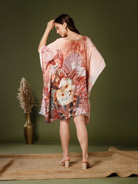 Peach Poly Silk V-Neck Kaftan Dress