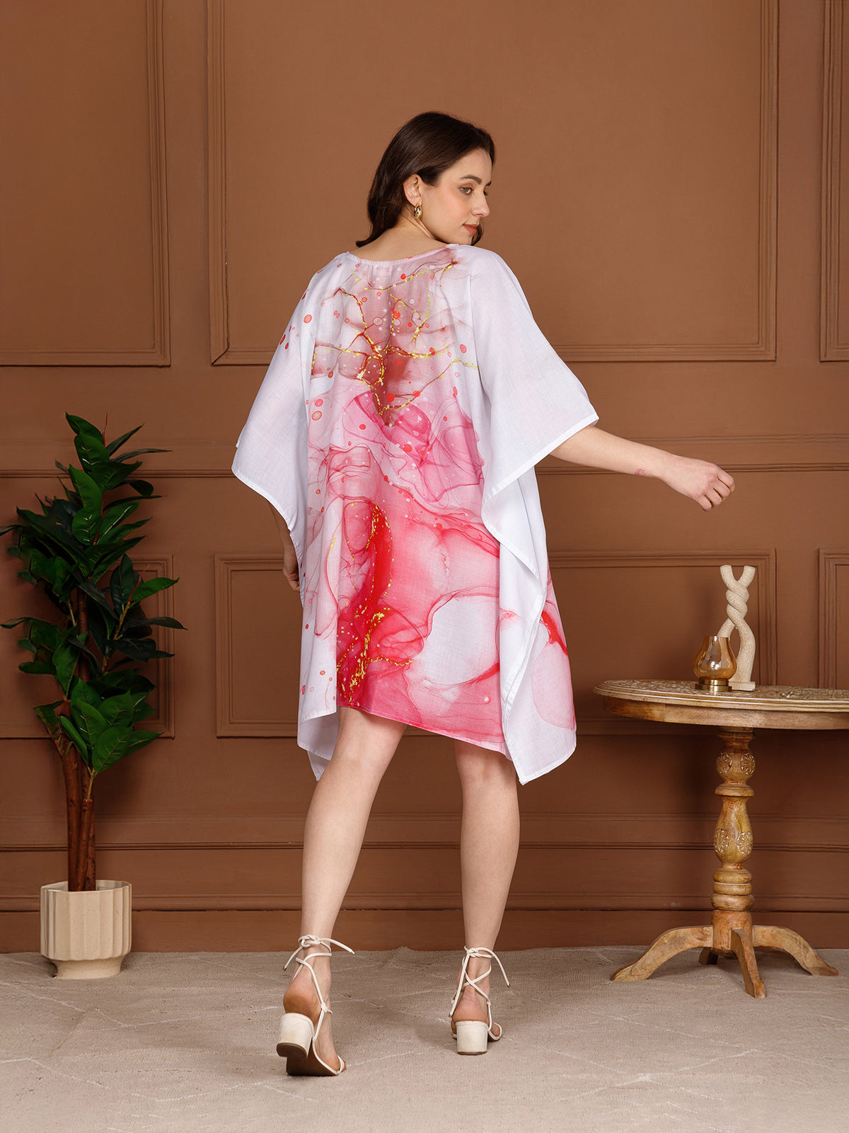 Pink Cotton V-Neck Kaftan Dress