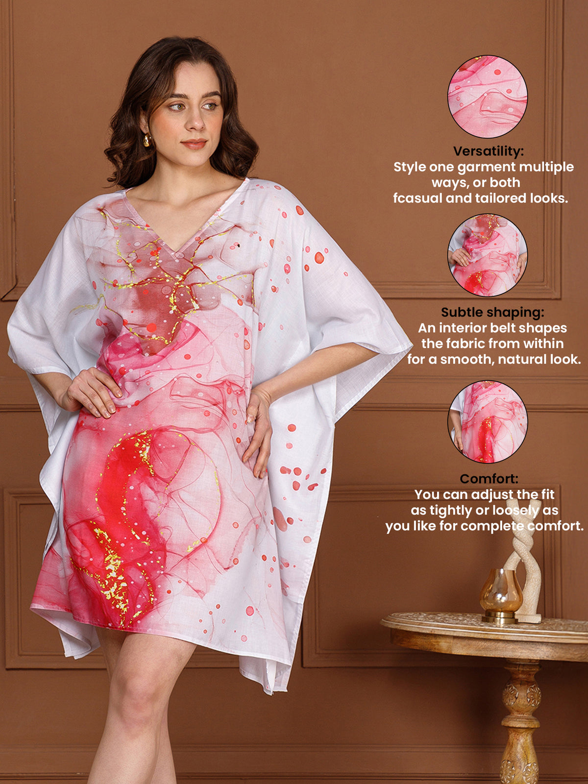 Pink Cotton V-Neck Kaftan Dress