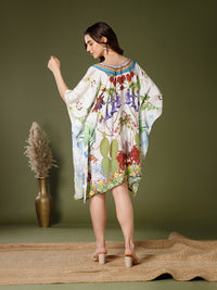Forest Poly Silk V-Neck Kaftan Dress
