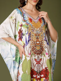 Forest Poly Silk V-Neck Kaftan Dress