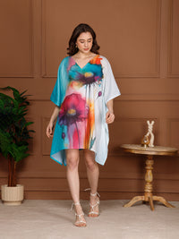 Teal Blue Cotton V-Neck Kaftan Dress