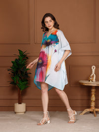 Teal Blue Cotton V-Neck Kaftan Dress