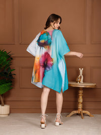 Teal Blue Cotton V-Neck Kaftan Dress