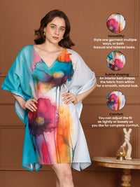 Teal Blue Cotton V-Neck Kaftan Dress