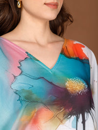 Teal Blue Cotton V-Neck Kaftan Dress