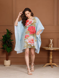 Aqua Peach V-Neck Kaftan Dress